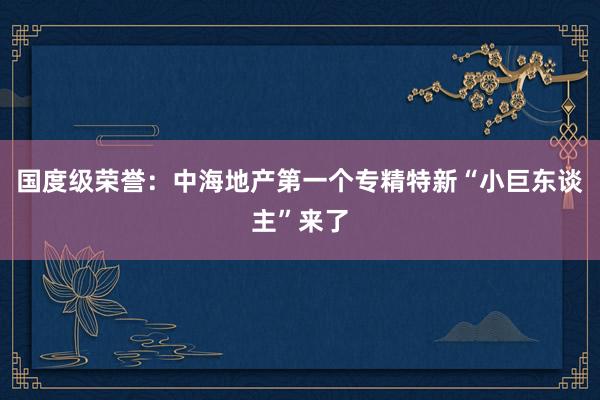 国度级荣誉：中海地产第一个专精特新“小巨东谈主”来了