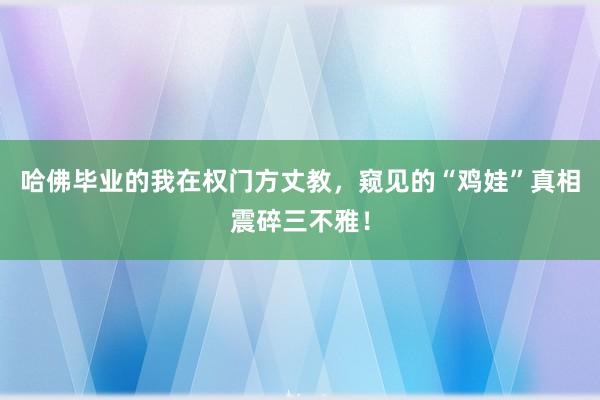 哈佛毕业的我在权门方丈教，窥见的“鸡娃”真相震碎三不雅！